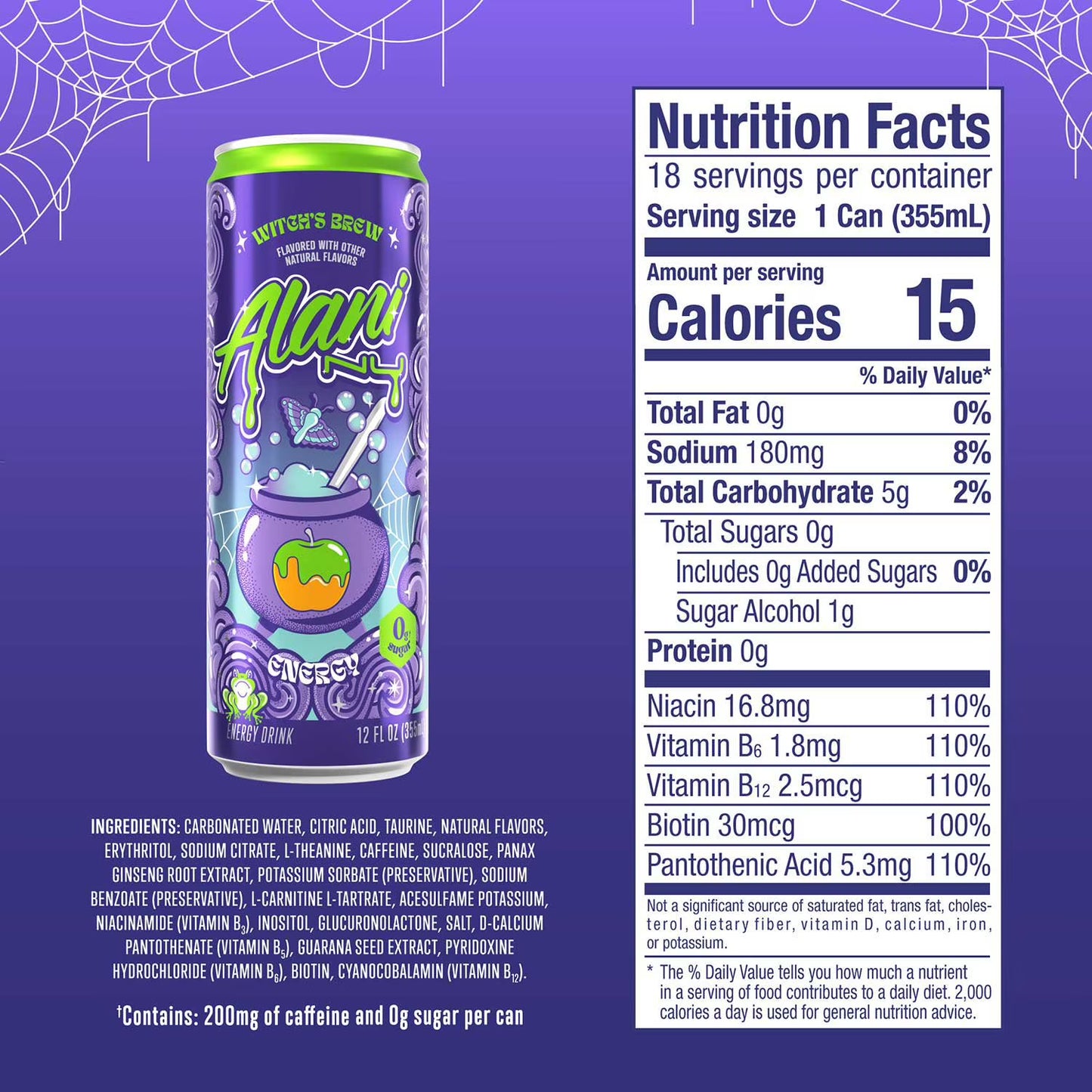 Alani Nu Witch’s Brew 18-Pack | Sugar-Free Energy Drink | Green Apple Caramel Flavor | 12 fl oz Cans