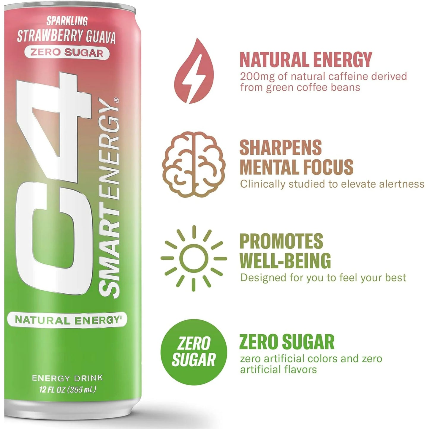 Cellucor C4 Smart Energy Drink – Strawberry Guava – 16 fl oz (Pack of 12)