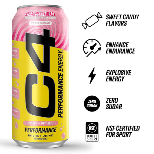 Cellucor C4 Performance Energy Drink – STARBURST Strawberry – Pre-Workout – 16 fl oz (Pack of 12)