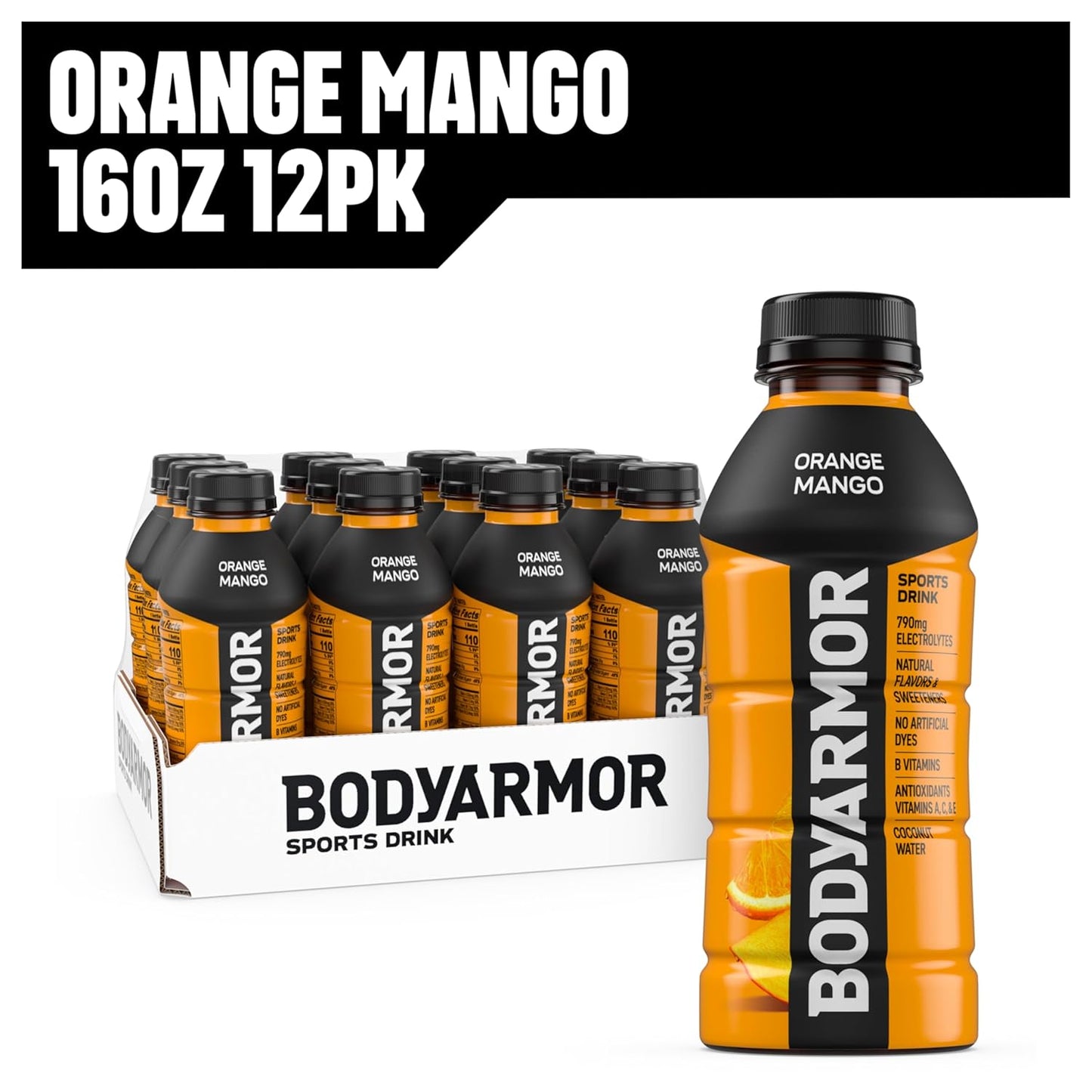 BODYARMOR Sports Drink – Orange Mango – Electrolyte Hydration – 16 fl oz (Pack of 12)