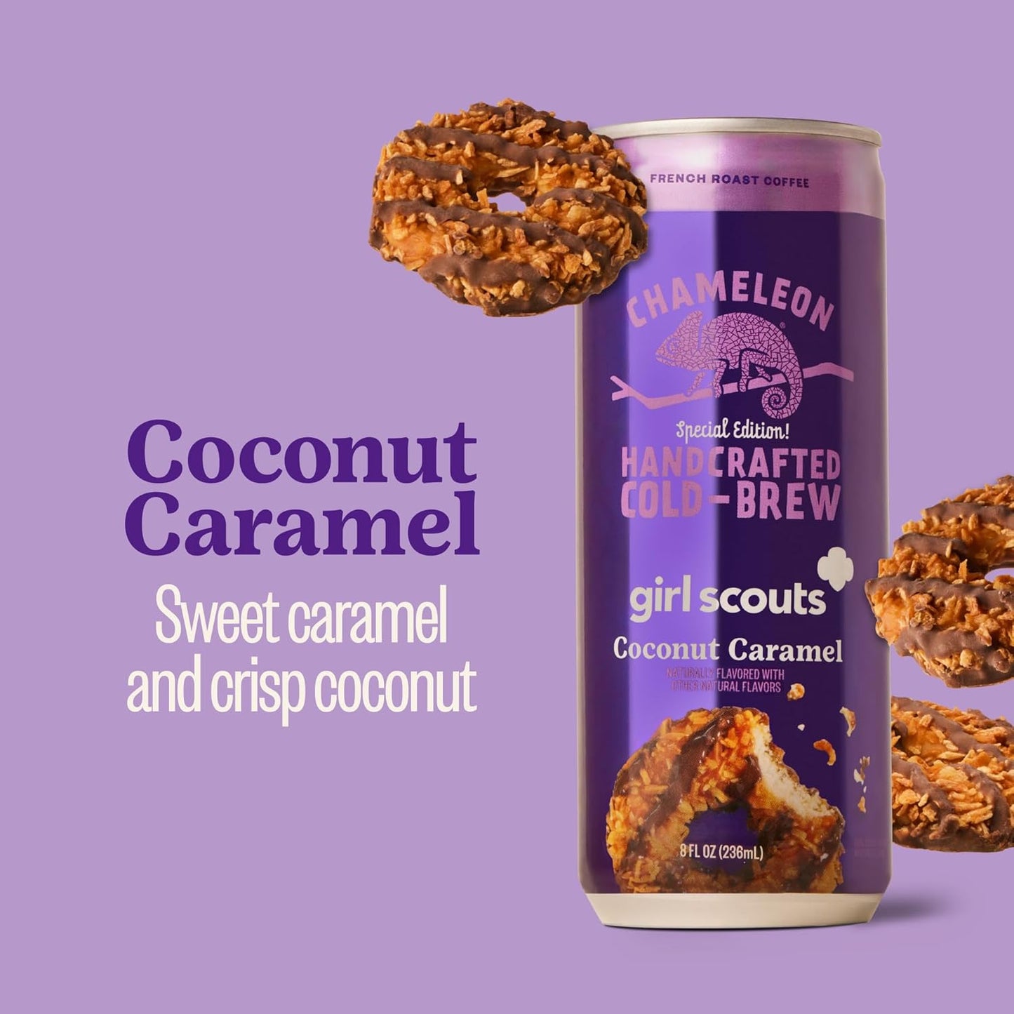 Chameleon Cold Brew Coffee Latte, Girl Scout Coconut Caramel, 8 oz Canned Coffee (12 pack)