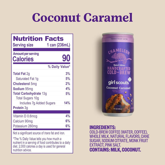 Chameleon Cold Brew Coffee Latte, Girl Scout Coconut Caramel, 8 oz Canned Coffee (12 pack)