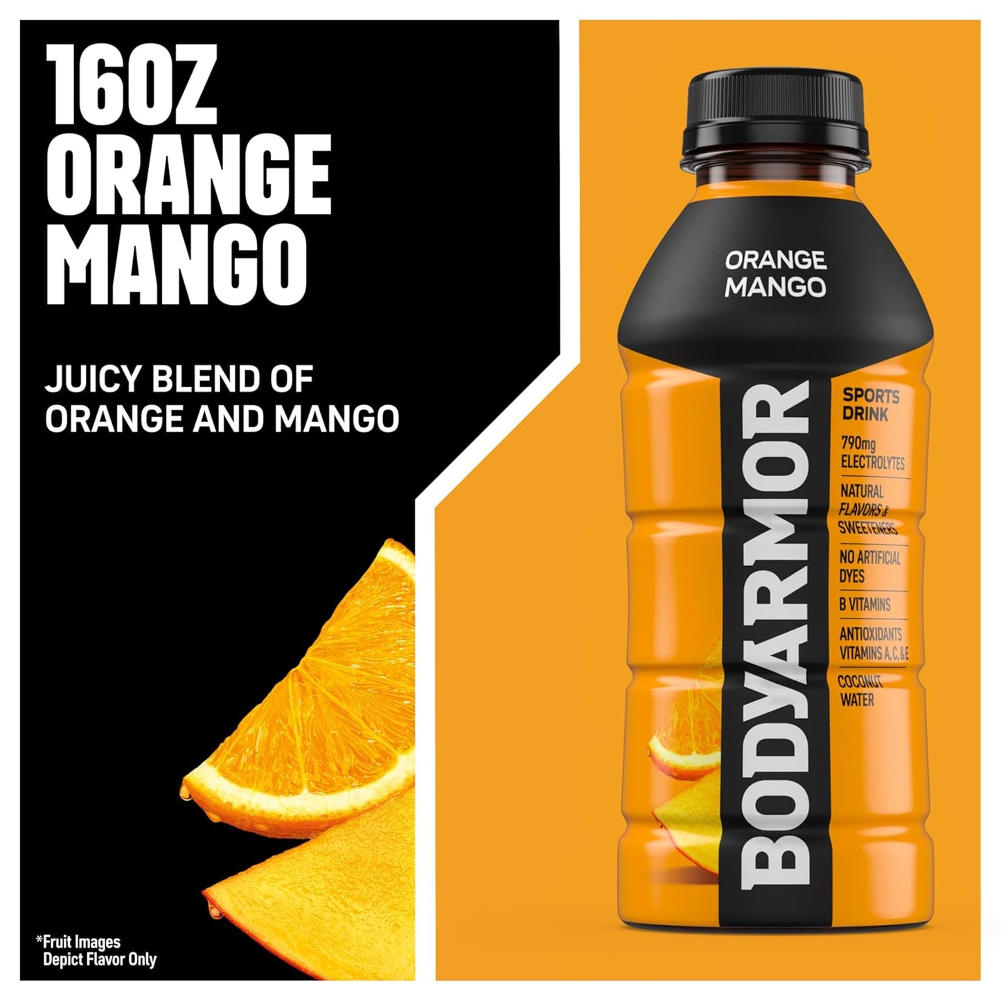 BODYARMOR Sports Drink – Orange Mango – Electrolyte Hydration – 16 fl oz (Pack of 12)