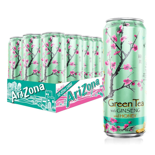 AriZona Green Tea with Ginseng and Honey | 22 fl oz Big Cans (Pack of 12) | Refreshing Ready-to-Drink Iced Tea