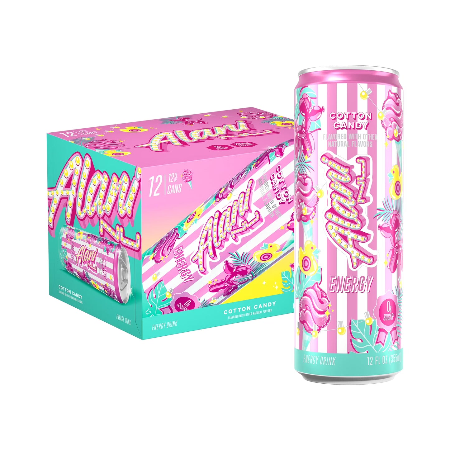 Alani Nu Cotton Candy Energy Drink | 12 fl oz Cans (12-Pack) | Sugar-Free | Vegan | Low-Calorie
