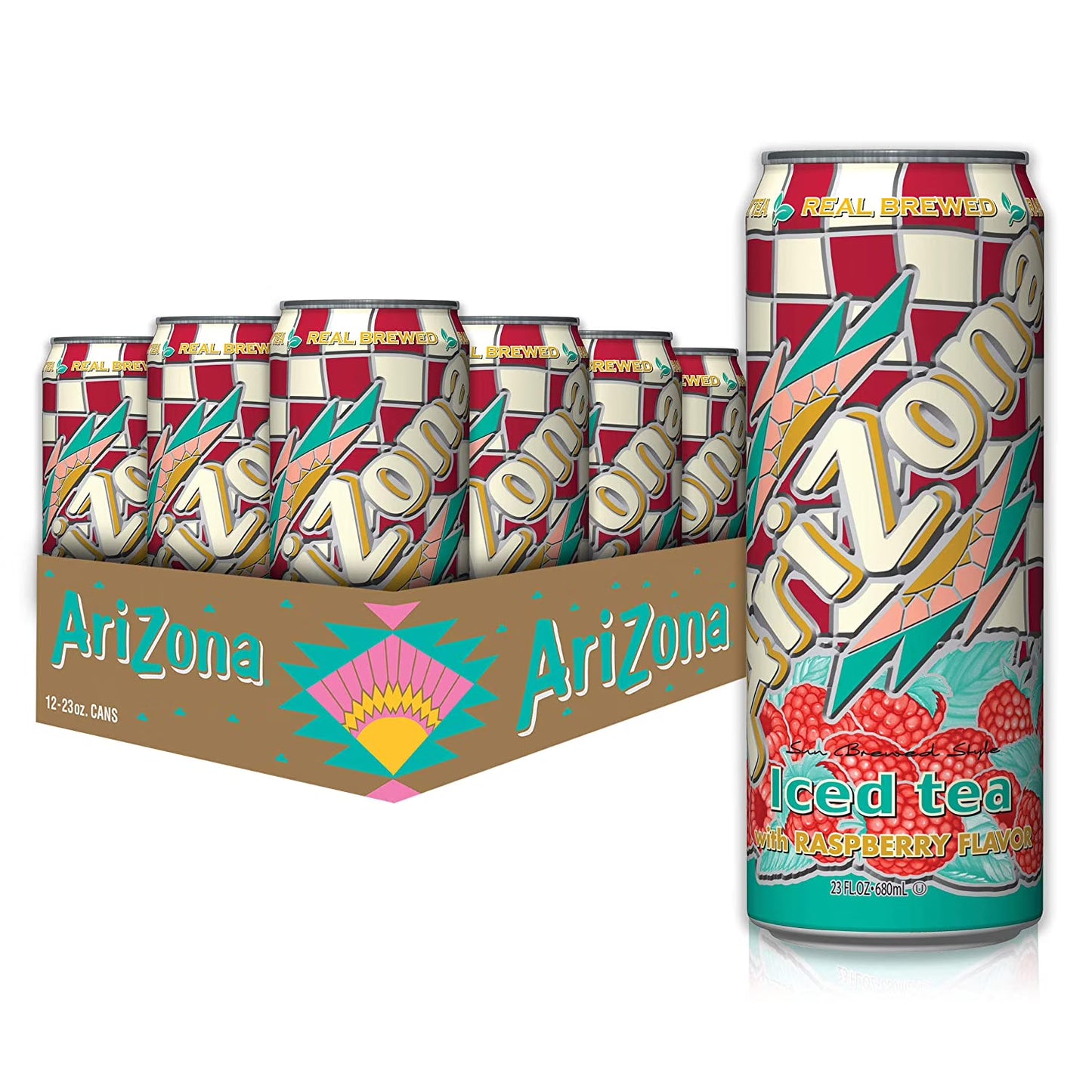 AriZona Raspberry Tea | 22 fl oz Big Cans (Pack of 12) | Real Brewed Black Tea with Raspberry Flavor