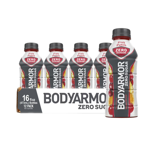 BODYARMOR ZERO Sugar Fruit Punch | Sugar-Free Electrolyte Sports Drink | 16 fl oz Bottles (Pack of 12)